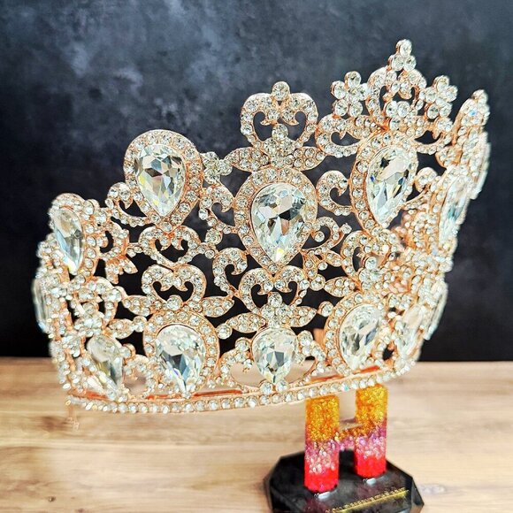 Homecoming Prom Headpiece, Quinceanera Comb Crown, Rose Gold Crystal, Tiara Comb main image 3